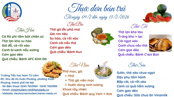 Thực đơn bán trú tuần 22